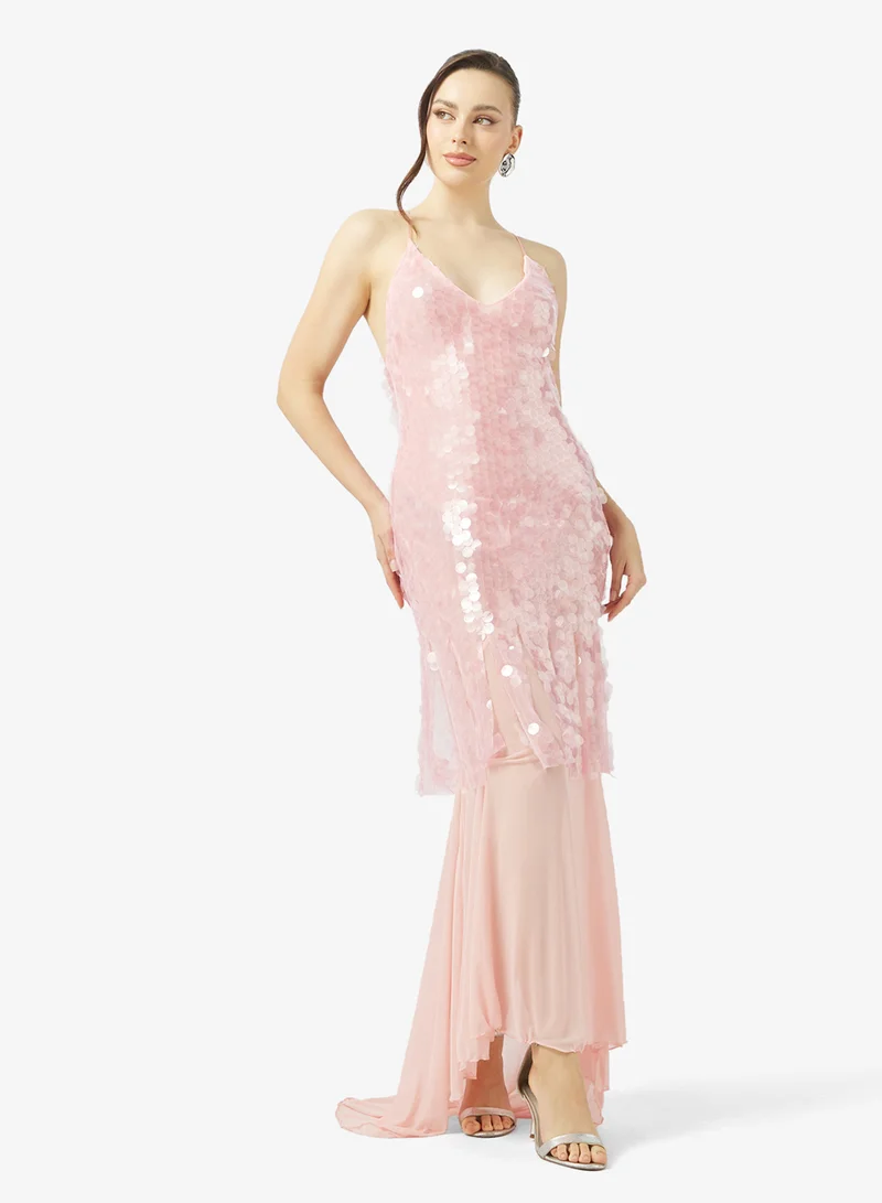 Strappy Sequin Evening Dress