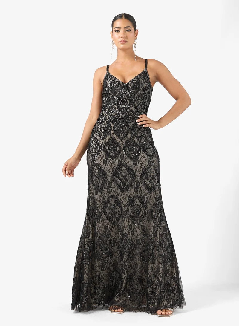 Strappy Sequin Evening Dress