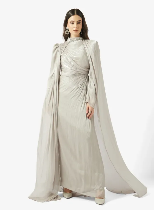 Draped Cape Evening Dress