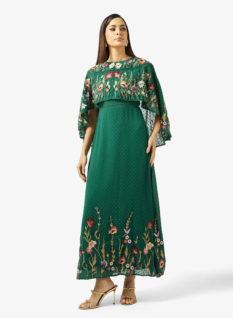 Printed Cape Maxi Dress