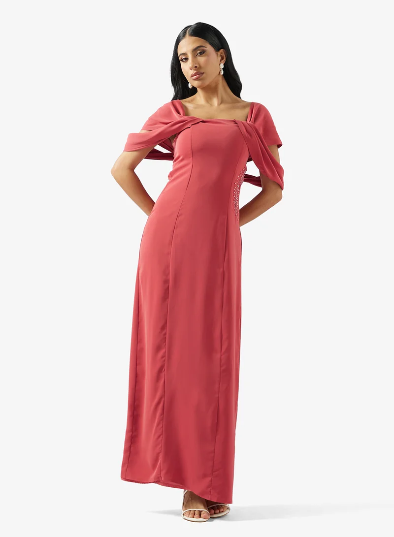 Off Shoulder Jewel Embroidered Evening Gown