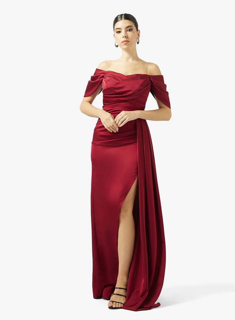 RAPED SIDE TAIL SATIN DRESS