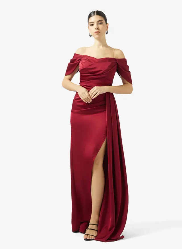 RAPED SIDE TAIL SATIN DRESS