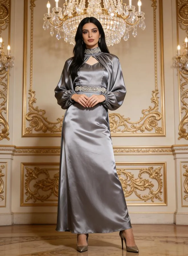 Women's Embellished A-Line Maxi Dress Grey