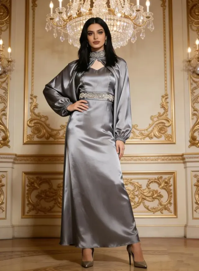 Women's Embellished A-Line Maxi Dress Grey – image 3