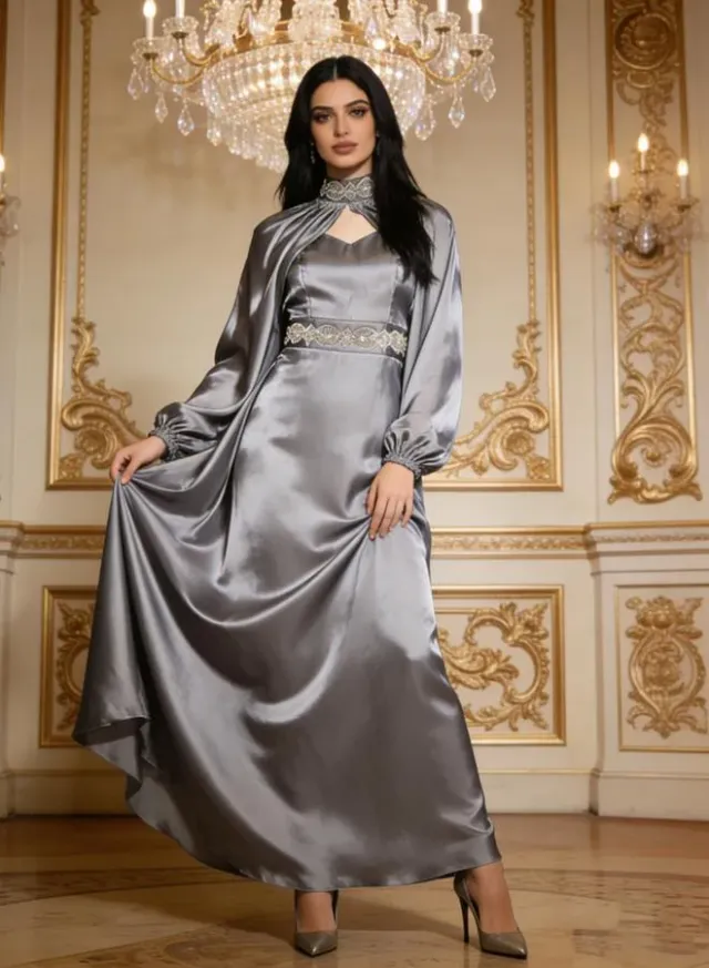 Women's Embellished A-Line Maxi Dress Grey – image 4