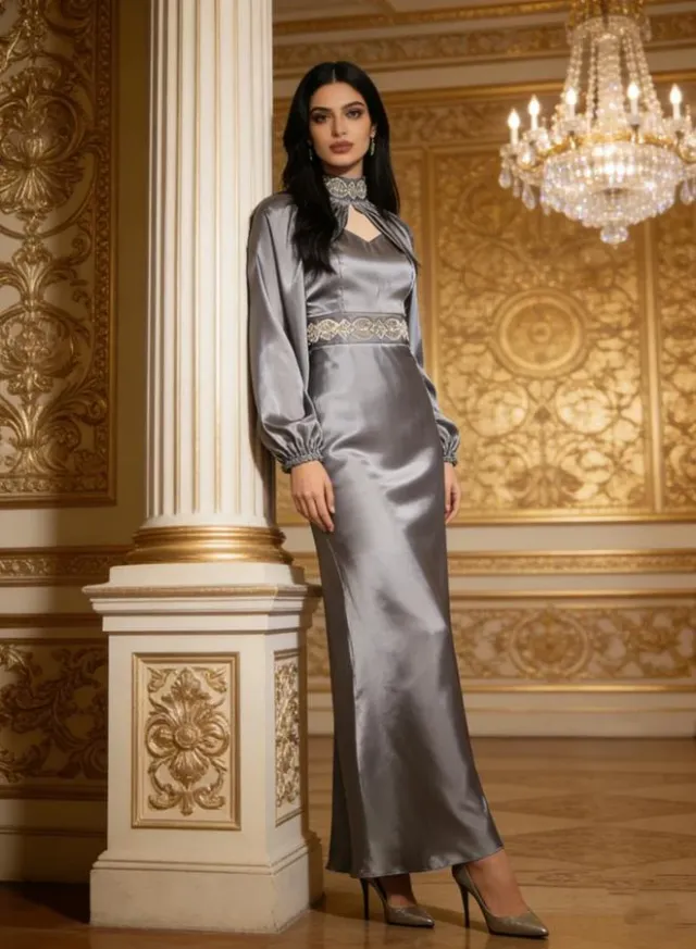 Women's Embellished A-Line Maxi Dress Grey – image 5