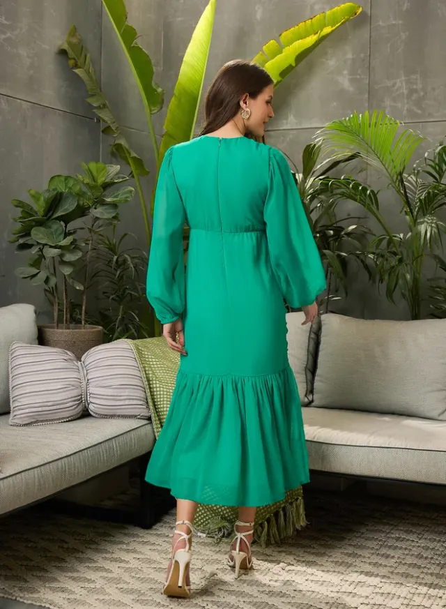 Balloon Sleeve Ruched Midi Dress – image 5