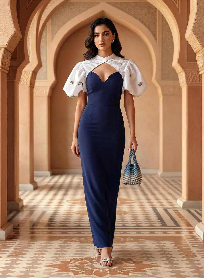 Cape Puff Sleeve Maxi Dress