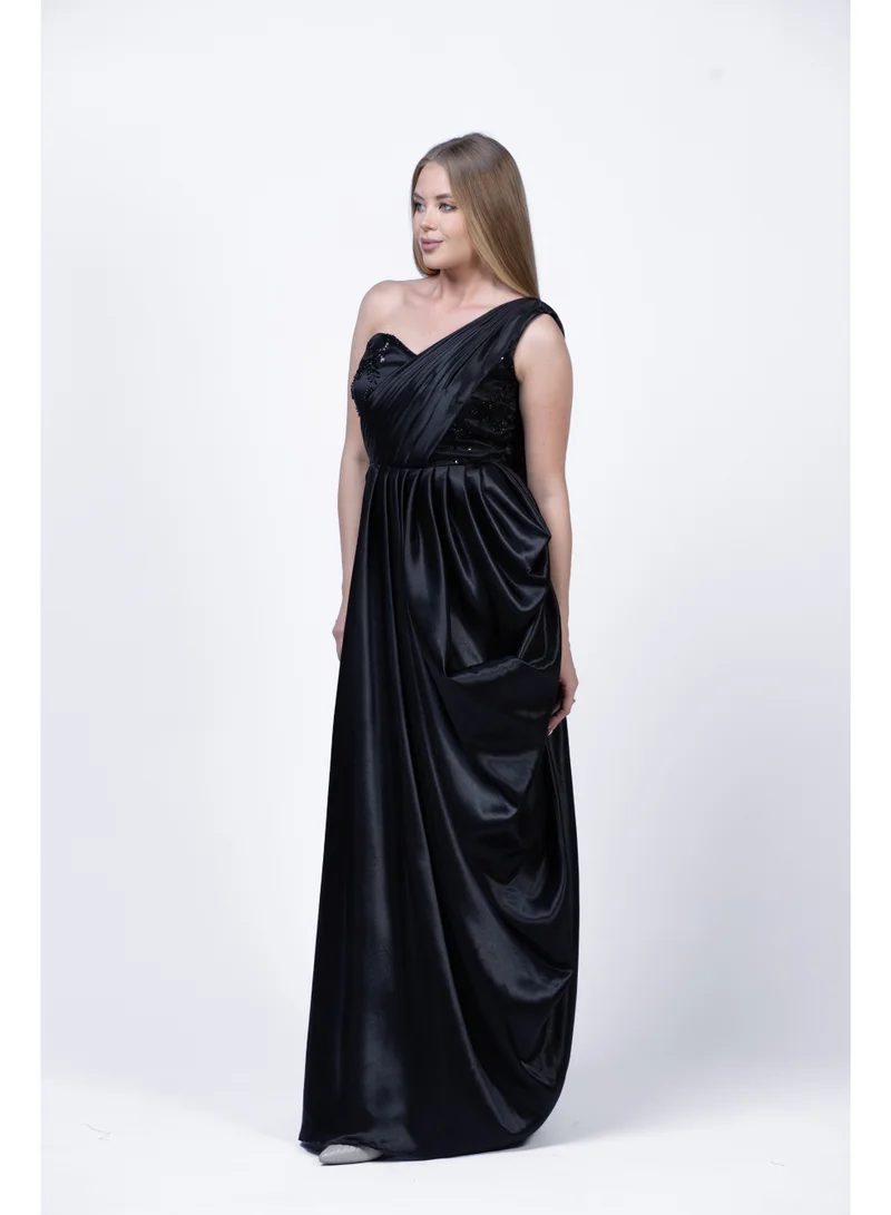 فستان سهرة حريري بكتف واحد وبقصّة Draped للنساء | فستان رسمي أنيق