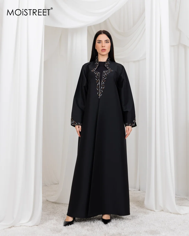 MOiSTREET Bridal Abaya Embroidered Satin