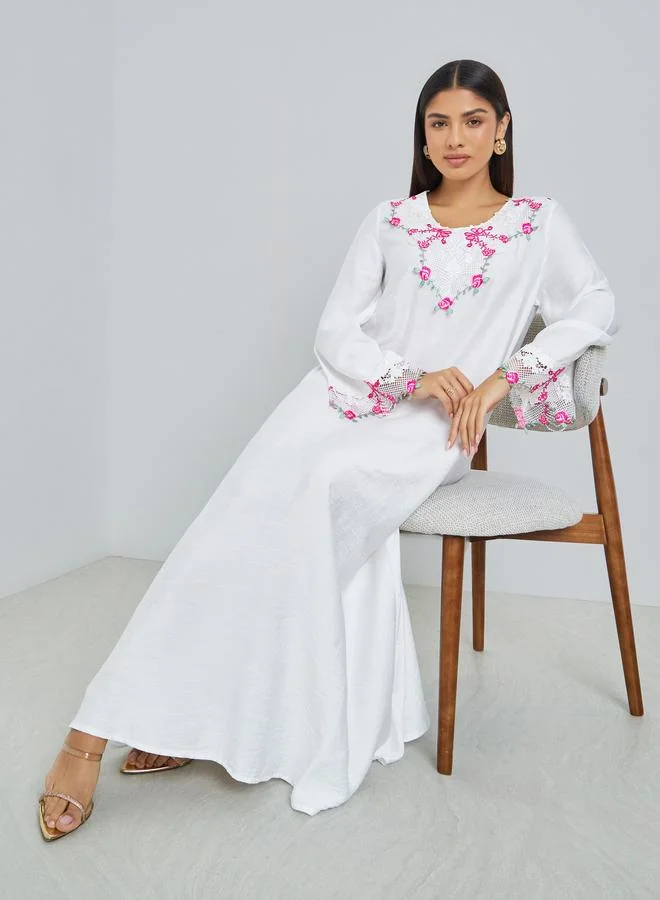 Embroidered Jalabiya White
