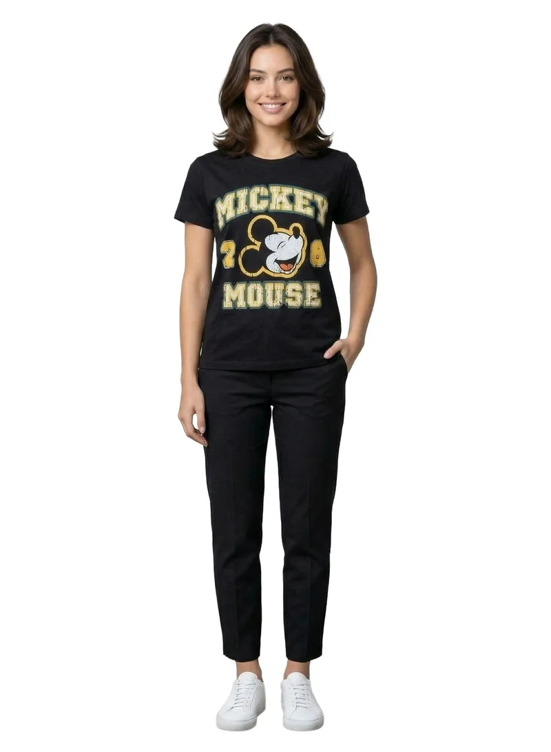 تي شيرت نسائي Mickey بطبعة Varsity أسود