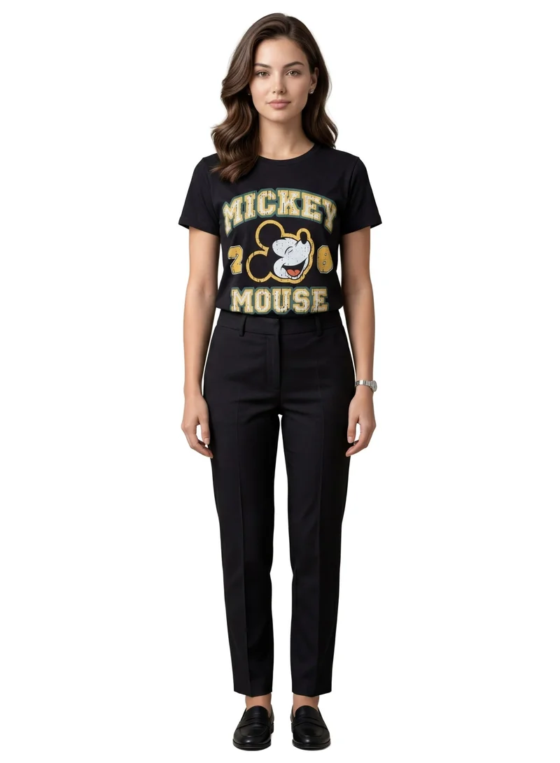 تي شيرت نسائي Mickey بطبعة Varsity أسود
