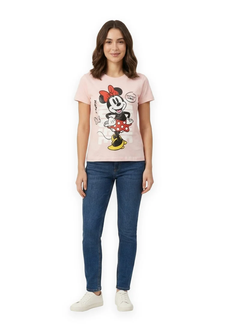 تي شيرت نسائي Disney Minnie Mouse بطبعة وردي