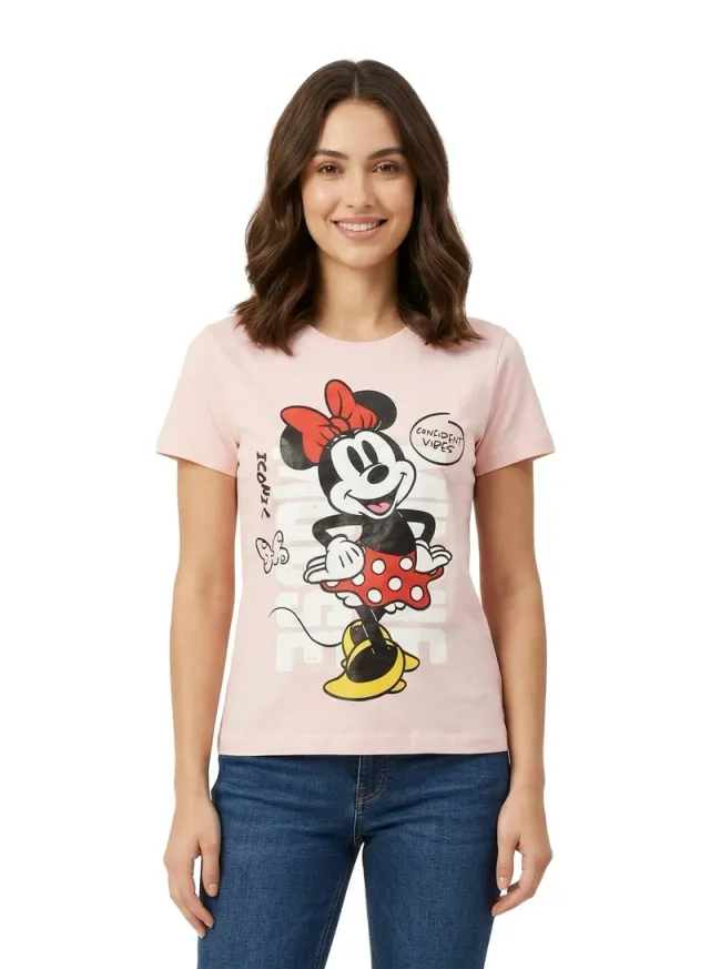 تي شيرت نسائي Disney Minnie Mouse بطبعة وردي – صورة 4