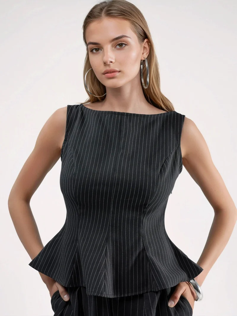 Striped Boat Neck Peplum Top