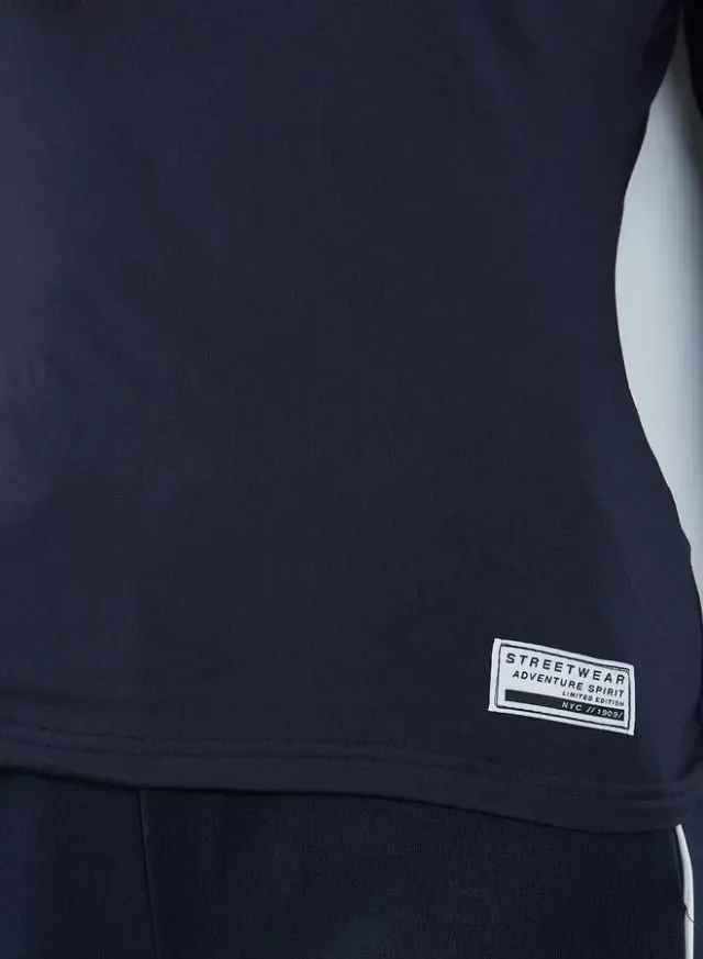 Navy Blue Fitted Turtle Neck Top with Raglan Sleeves – image 3