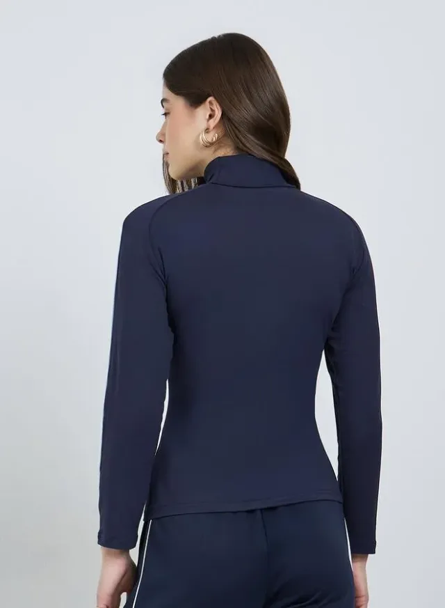 Navy Blue Fitted Turtle Neck Top with Raglan Sleeves – image 4
