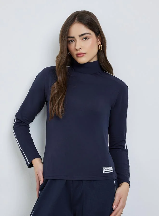 Long Sleeve Turtle Neck Top Navy