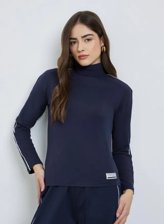 Long Sleeve Turtle Neck Top Navy