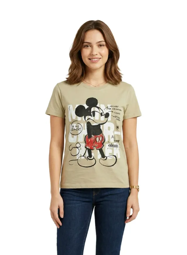 تي شيرت نسائي كلاسيكي برسمة Mickey
