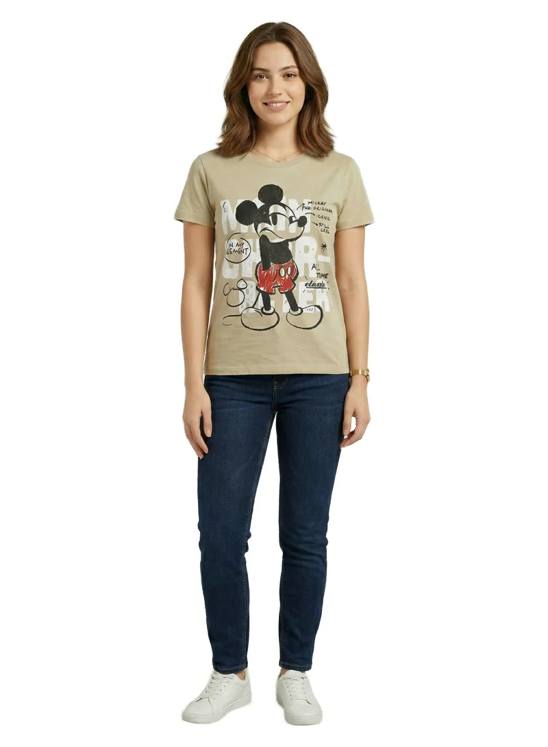 تي شيرت نسائي كلاسيكي برسمة Mickey