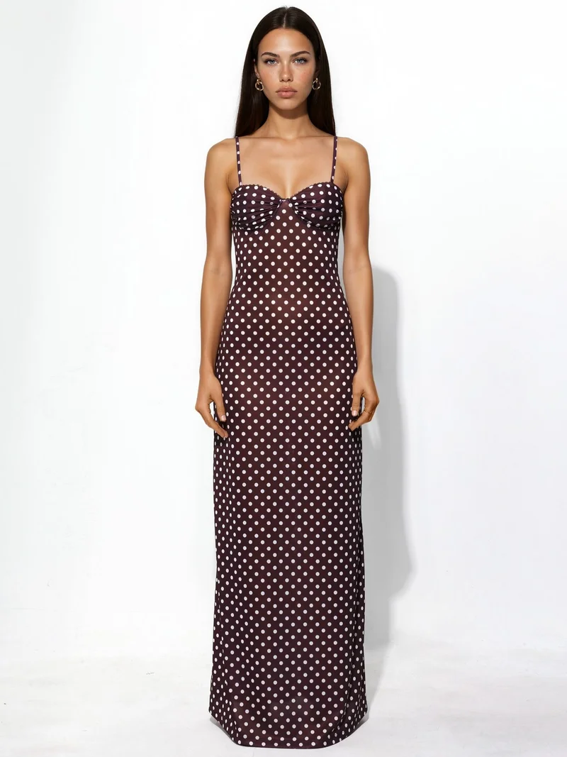 Polka Dot Heart Collar Maxi Dress