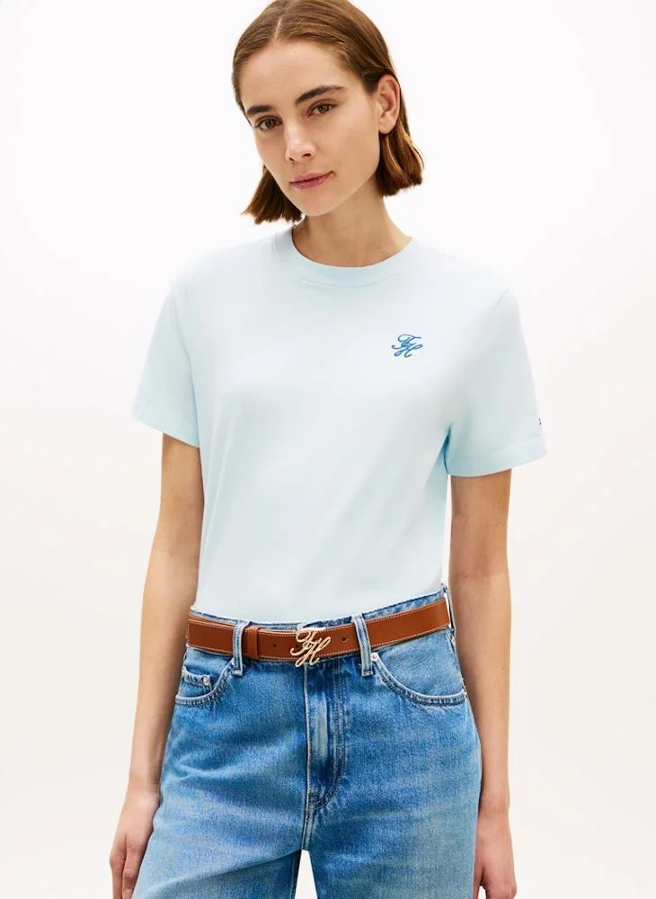 Embroidered Logo Jersey Crew Neck T-Shirt
