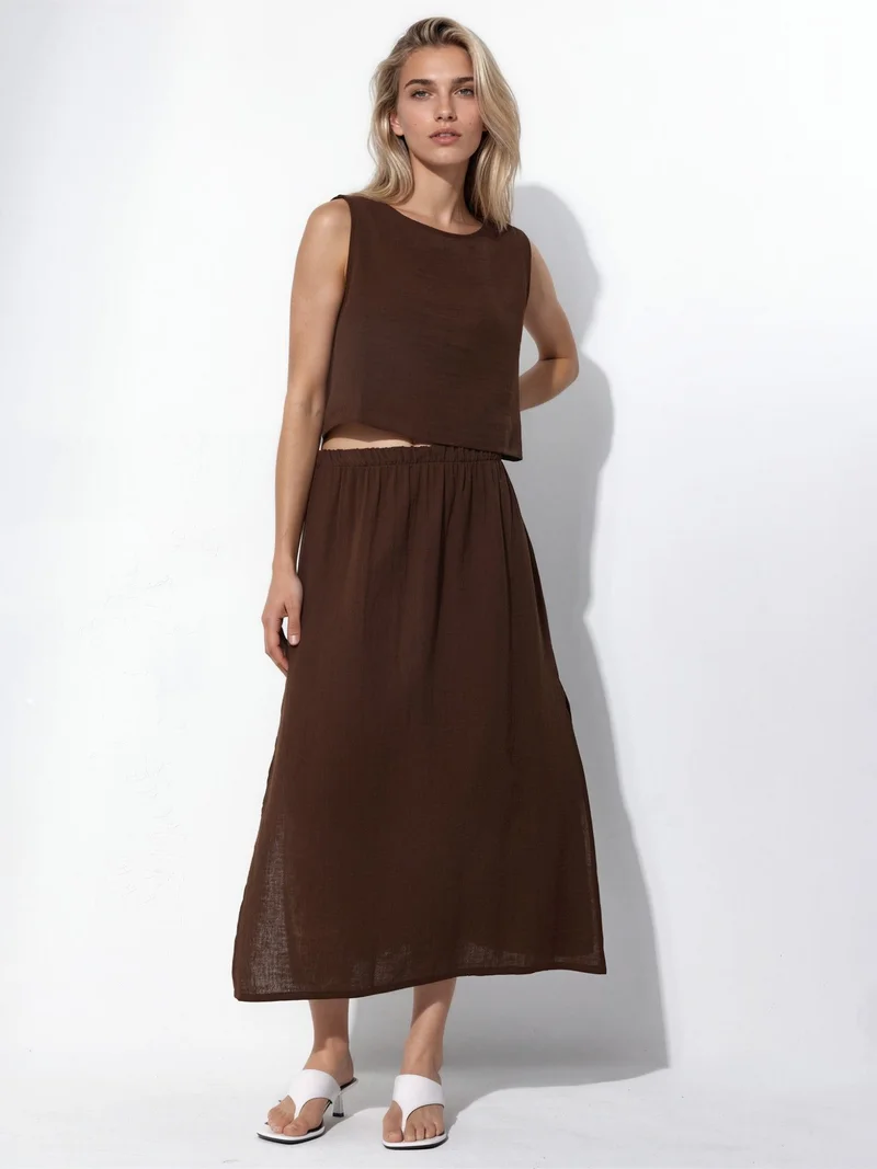 Muslin Crop Blouse & Slit Skirt 2 Piece Set