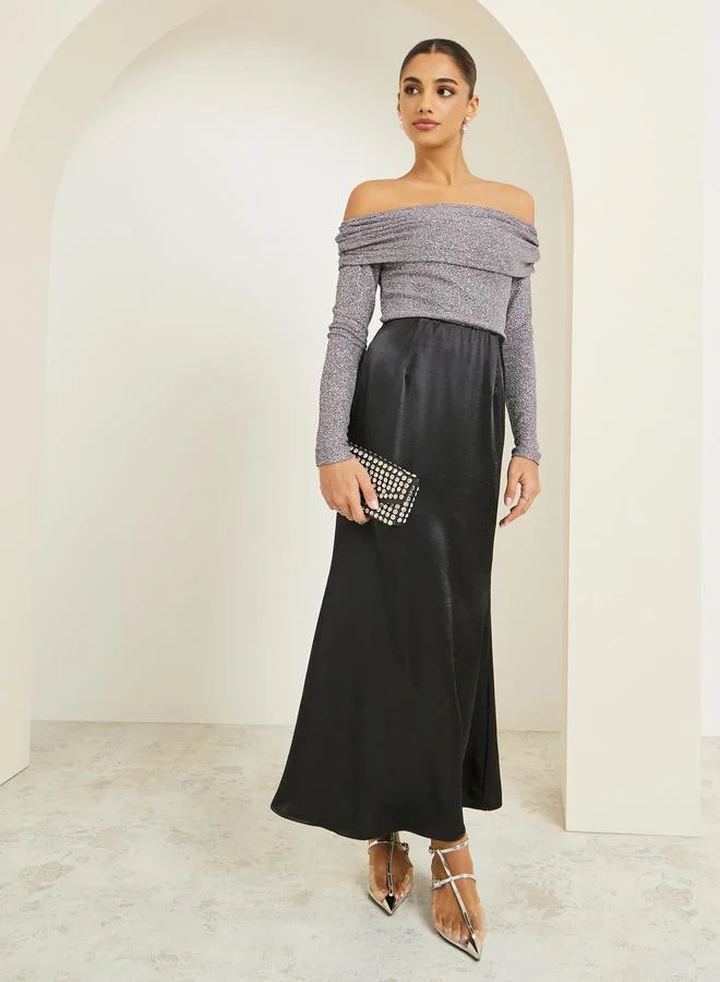Satin A-Line Maxi Skirt Black