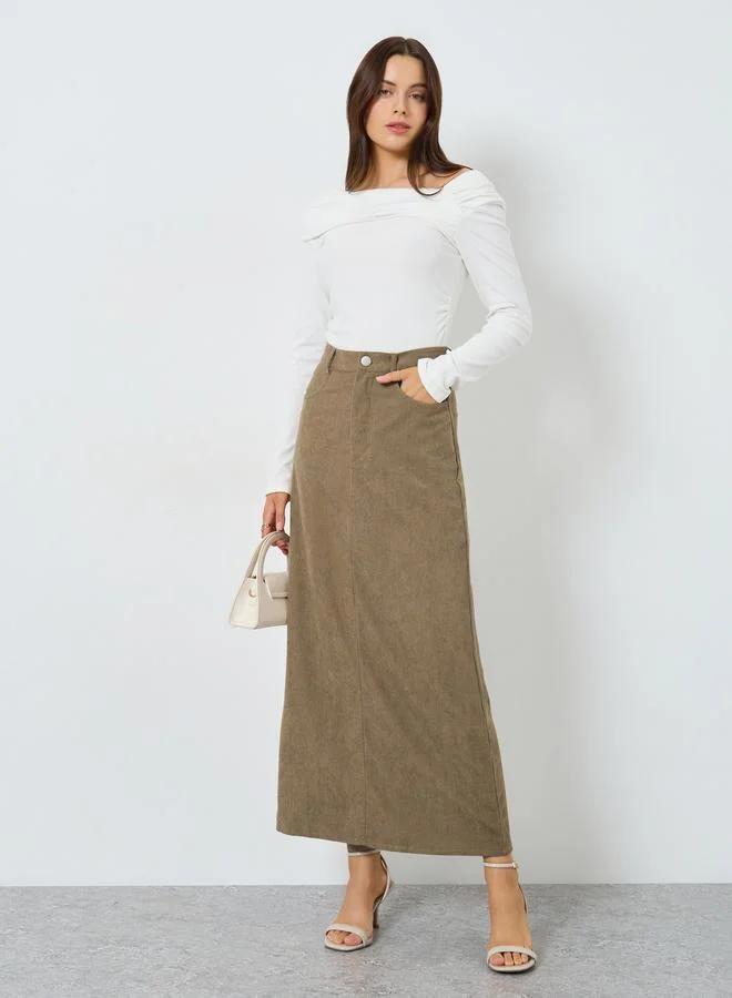 Corduroy Maxi Skirt Back Slit