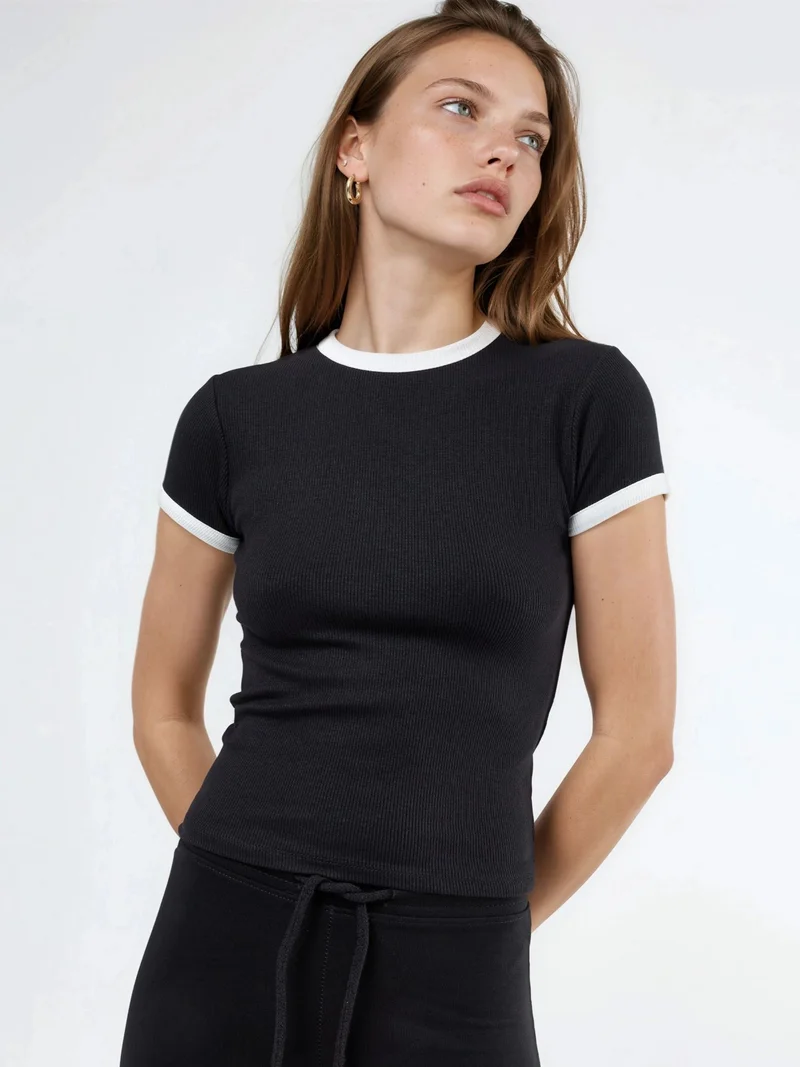 BUSEM Ribbed Crew Neck Short Sleeve T-Shirt