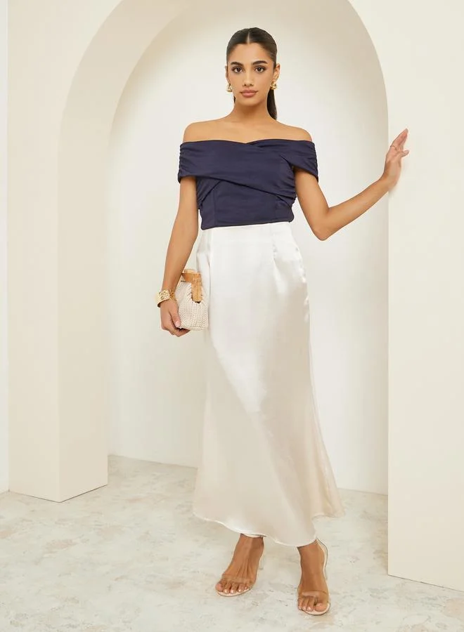 Satin A-Line Maxi Skirt Cream