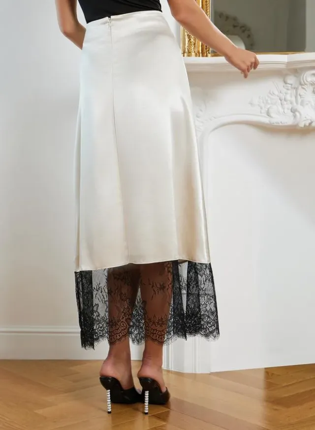 Styli A-Line Maxi Skirt with Lace Trim, Cream – image 5