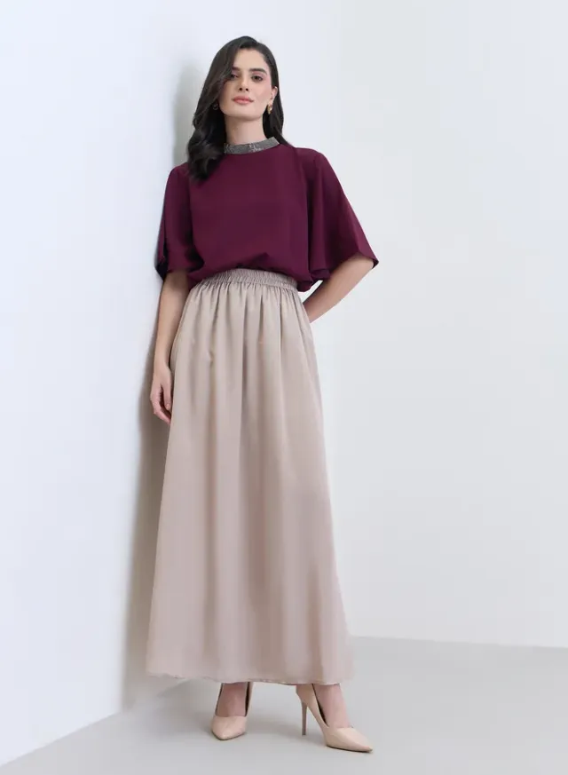 A-Line Maxi Skirt Beige