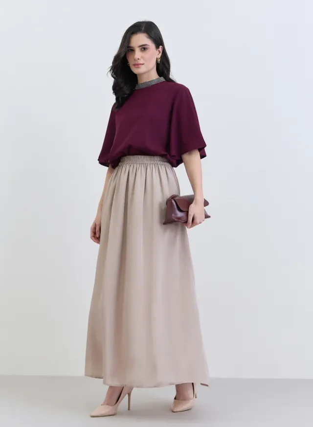 A-Line Maxi Skirt Beige – image 2