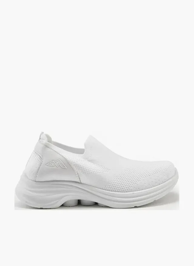 Women's White Textured Slip-On Sports Shoes with Pull Tab