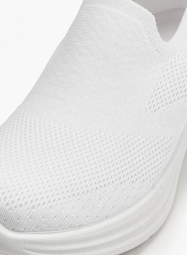 Women's White Textured Slip-On Sports Shoes with Pull Tab – image 5