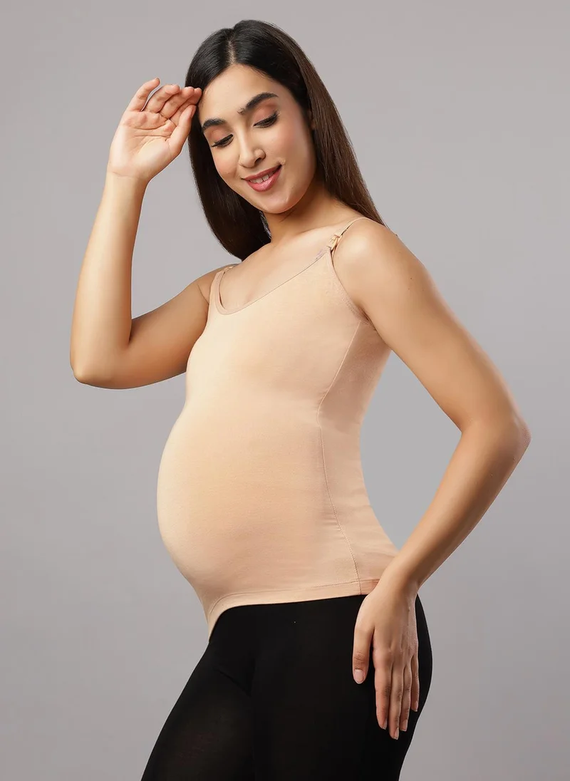 طقم تامي (Tummy) مكون من سترة رضاعة وشورت حمل بخصر عالي - لون بيج