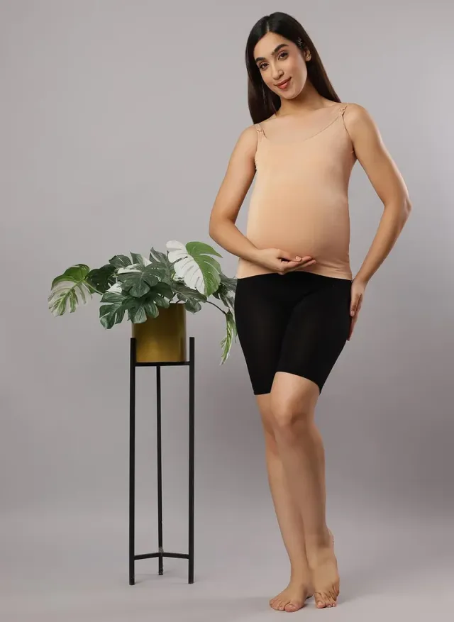 Maternity Nursing Vest and High Waist Shorts Combo - Beige – image 6