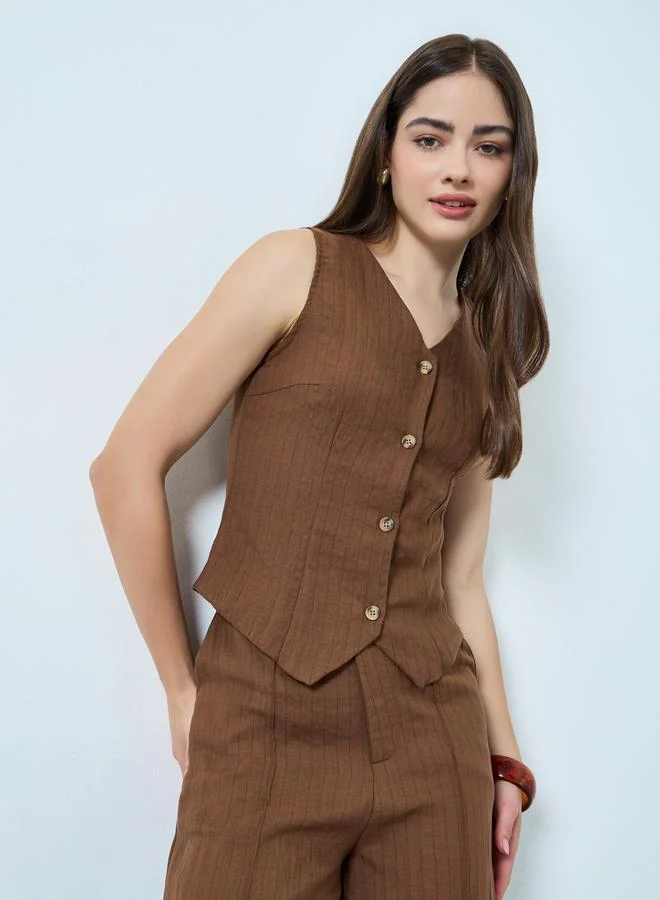 Linen Sleeveless Waistcoat Brown