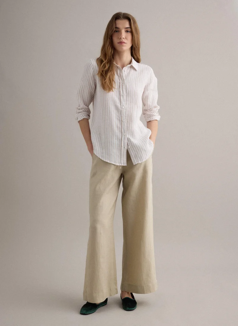 OVS Linen Straight Fit Drawstring Trousers Beige