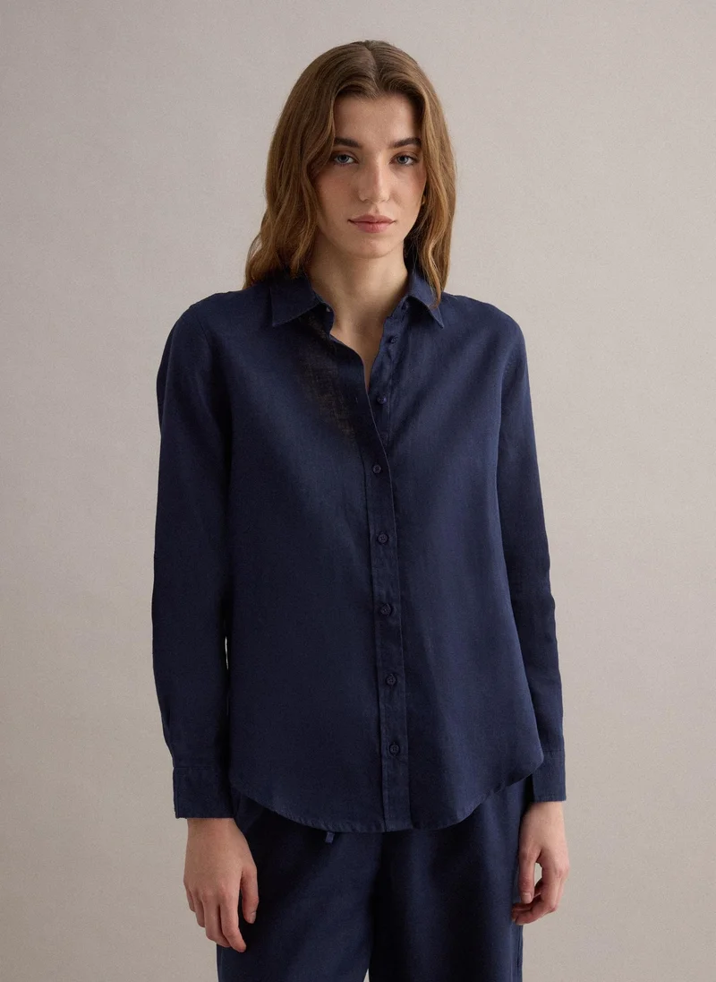 OVS Linen Regular Fit Shirt, Blue