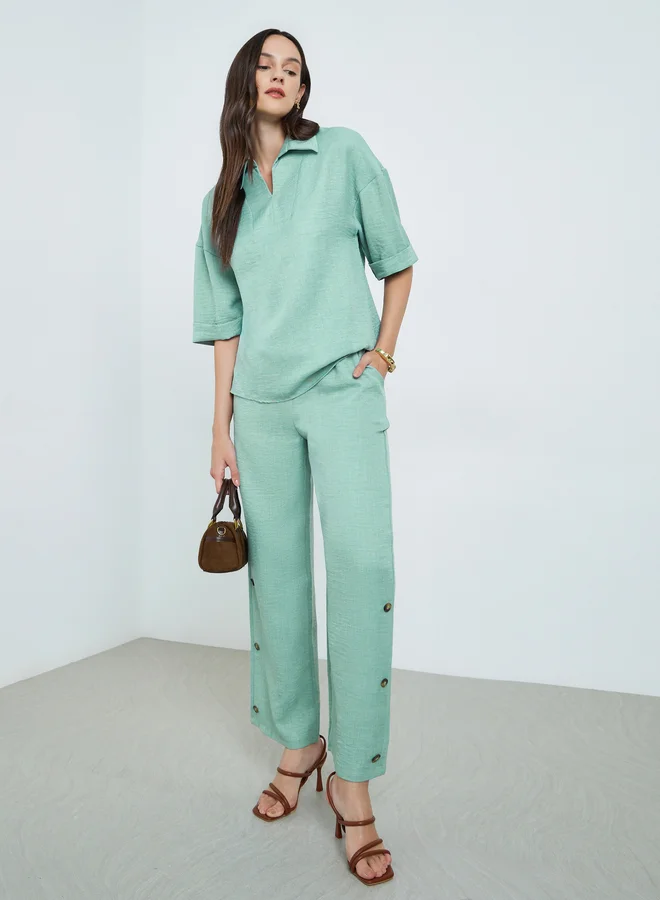 Short Sleeve Linen Co-ord Set Mint Green