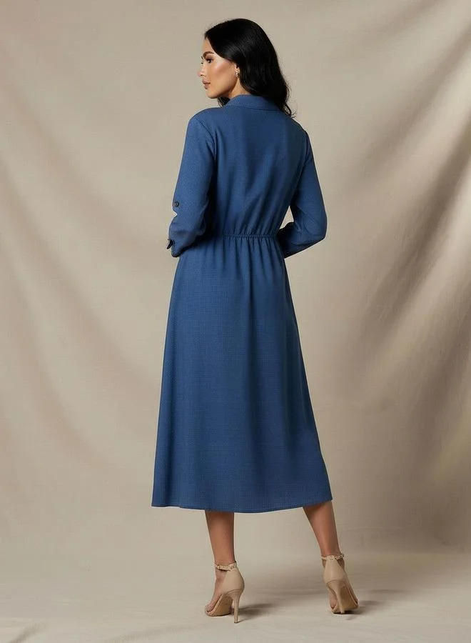 Midi Linen Shirt Dress with 3/4 Sleeves