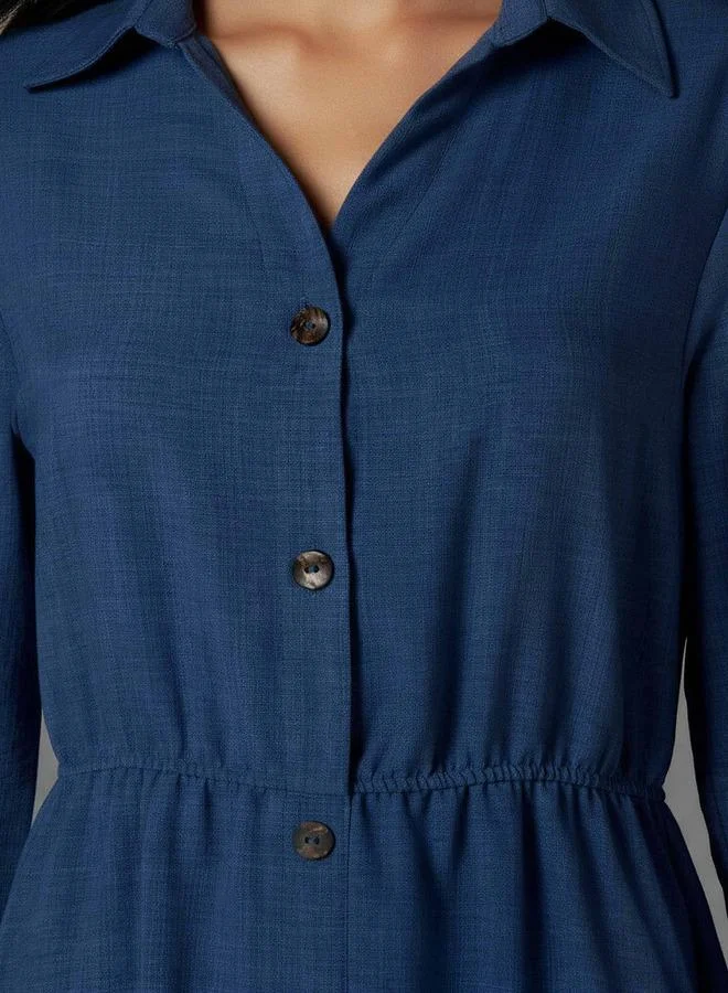 Midi Linen Shirt Dress with 3/4 Sleeves