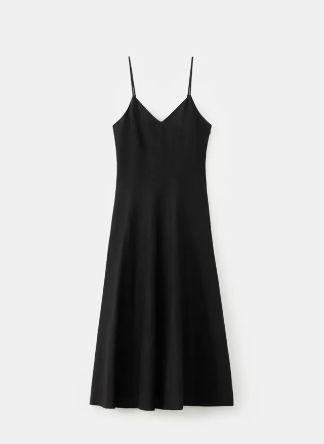 Black V-Neck Sleeveless Linen A-Line Midi Dress – image 6