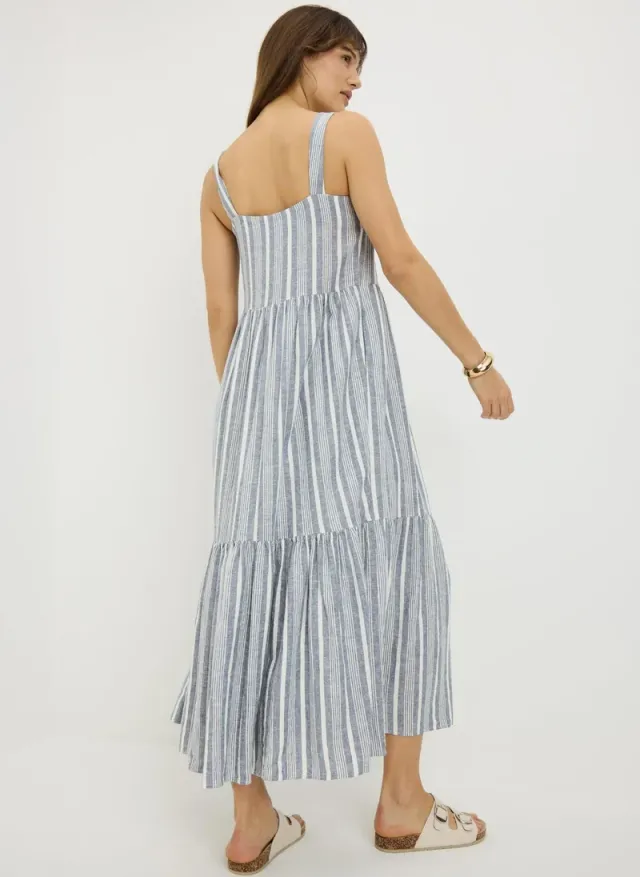 Stripe Linen Rich Midaxi Dress Blue – image 3
