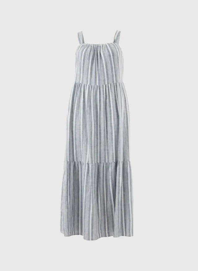 Stripe Linen Rich Midaxi Dress Blue – image 4